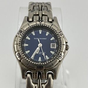 Gloria Vanderbilt Watch Women 28mm Case Blue Dial 6.25" Silver Band- New Battery